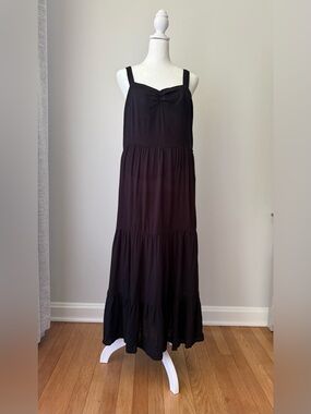 Impressions Women’s L Black Midi Sundress Sweetheart Neck Sleeveless NWT